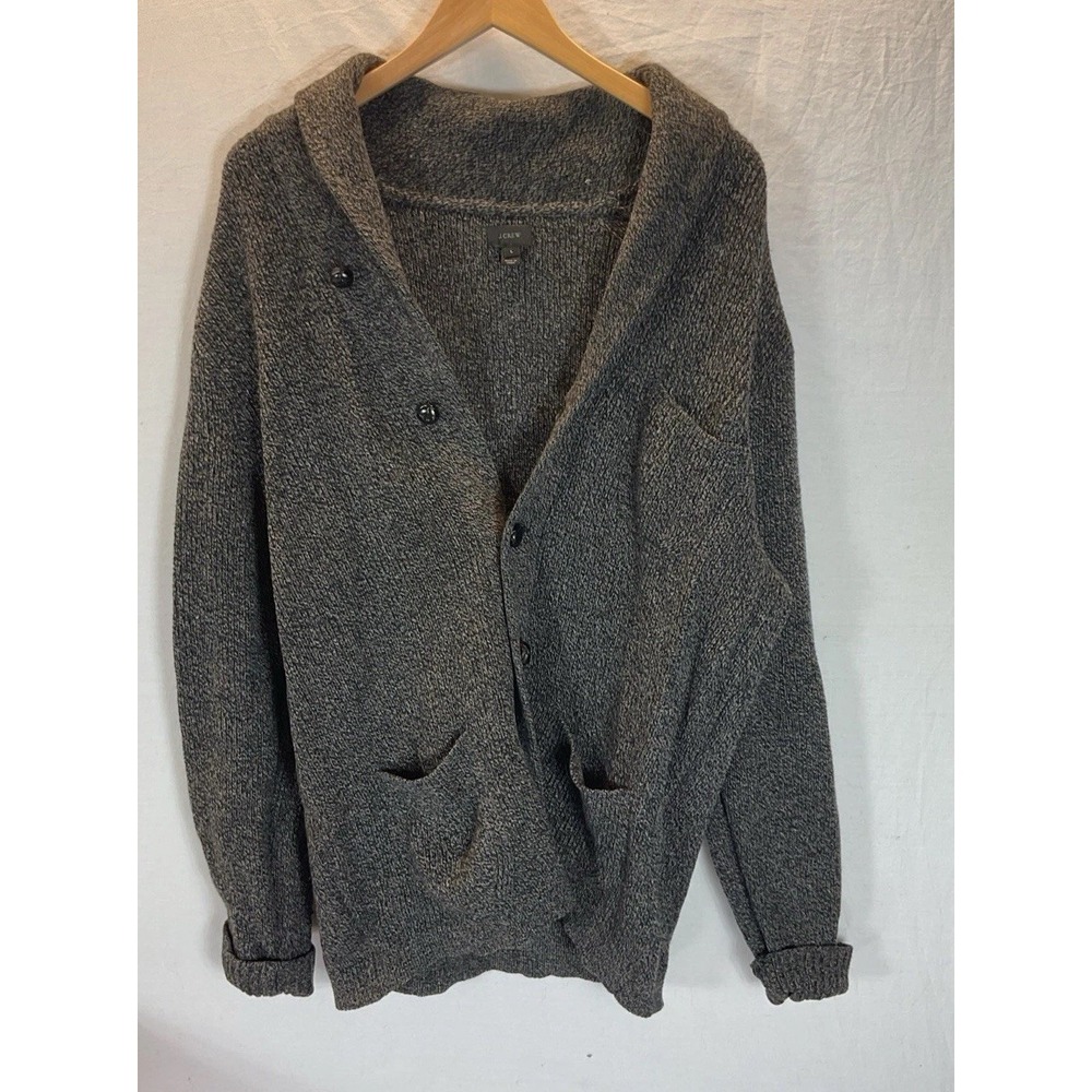 J. Crew Shawl Collar Lambs Wool Cardigan Grandpa Gray  Men's LG leather‎ Buttons